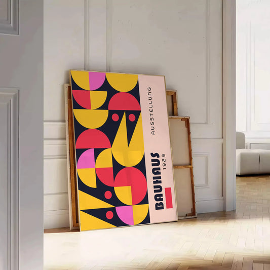 space vibrant Bauhaus art prints bold yellow black designs striking poster perfect contemporary wall unique gift enthusiasts modern elegance room frame