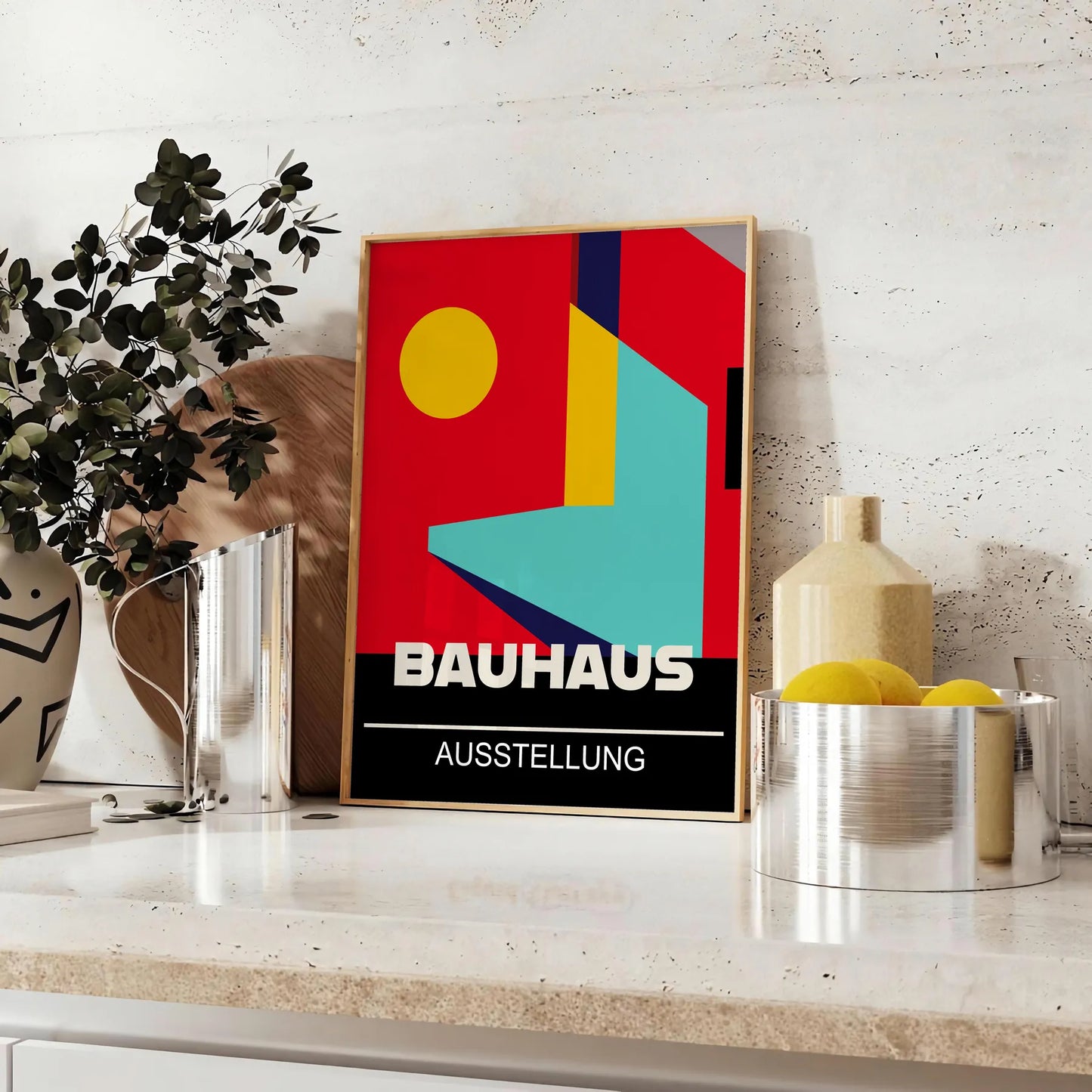 space vibrant Bauhaus art poster bold red yellow hues wall unique gift print iconic aesthetic unframed design style decor