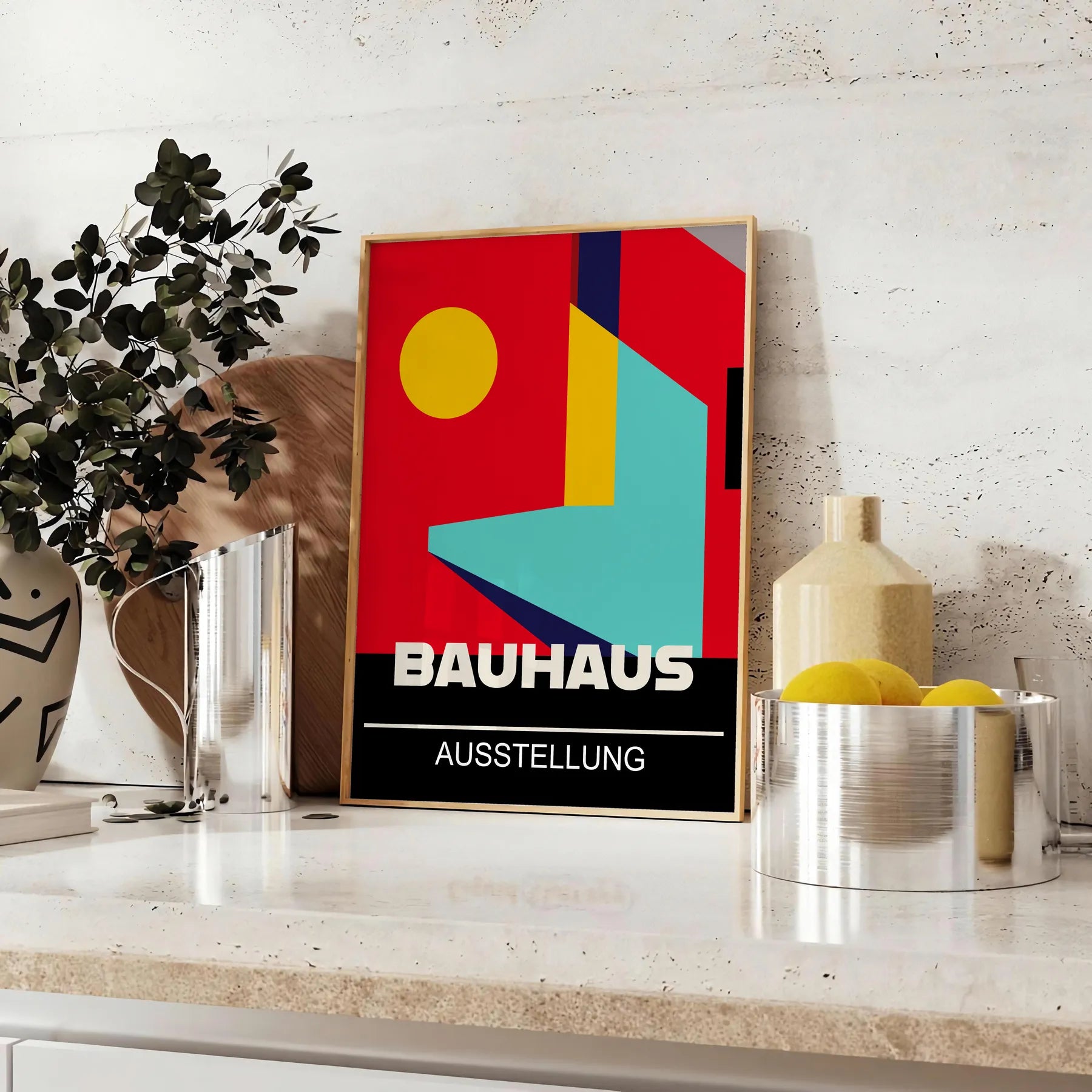 space vibrant Bauhaus art poster bold red yellow hues wall unique gift print iconic aesthetic unframed design style decor