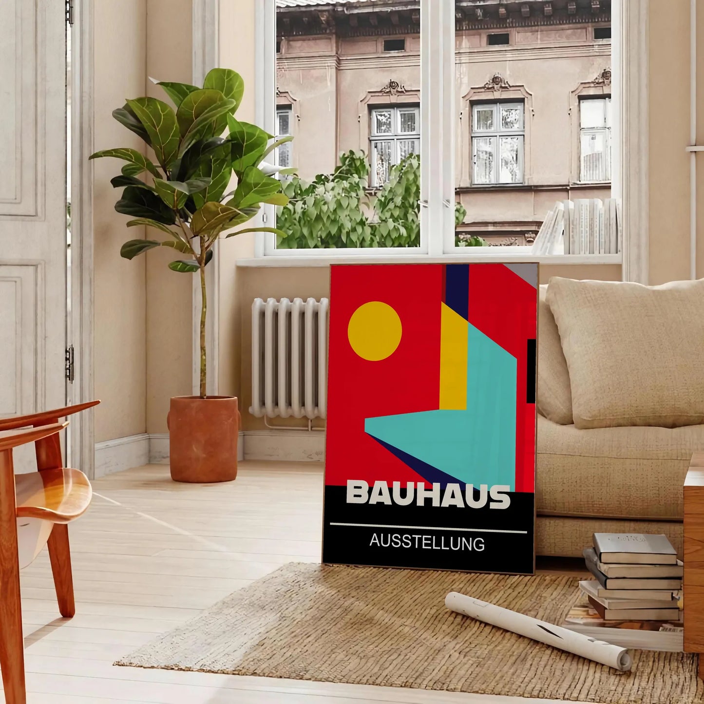 space vibrant Bauhaus art poster bold red yellow hues wall unique gift print iconic aesthetic unframed design style decor