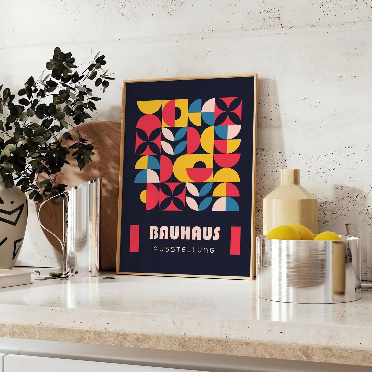 space striking Bauhaus art print minimalist design shades gray black poster modern elegance wall thoughtful gift decor style