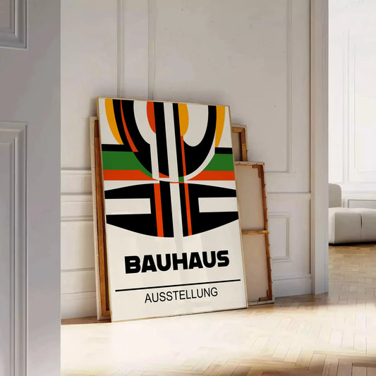 space Bauhaus art print minimalist white bold red hues striking poster iconic style perfect wall unique gift home office stunning piece available frames