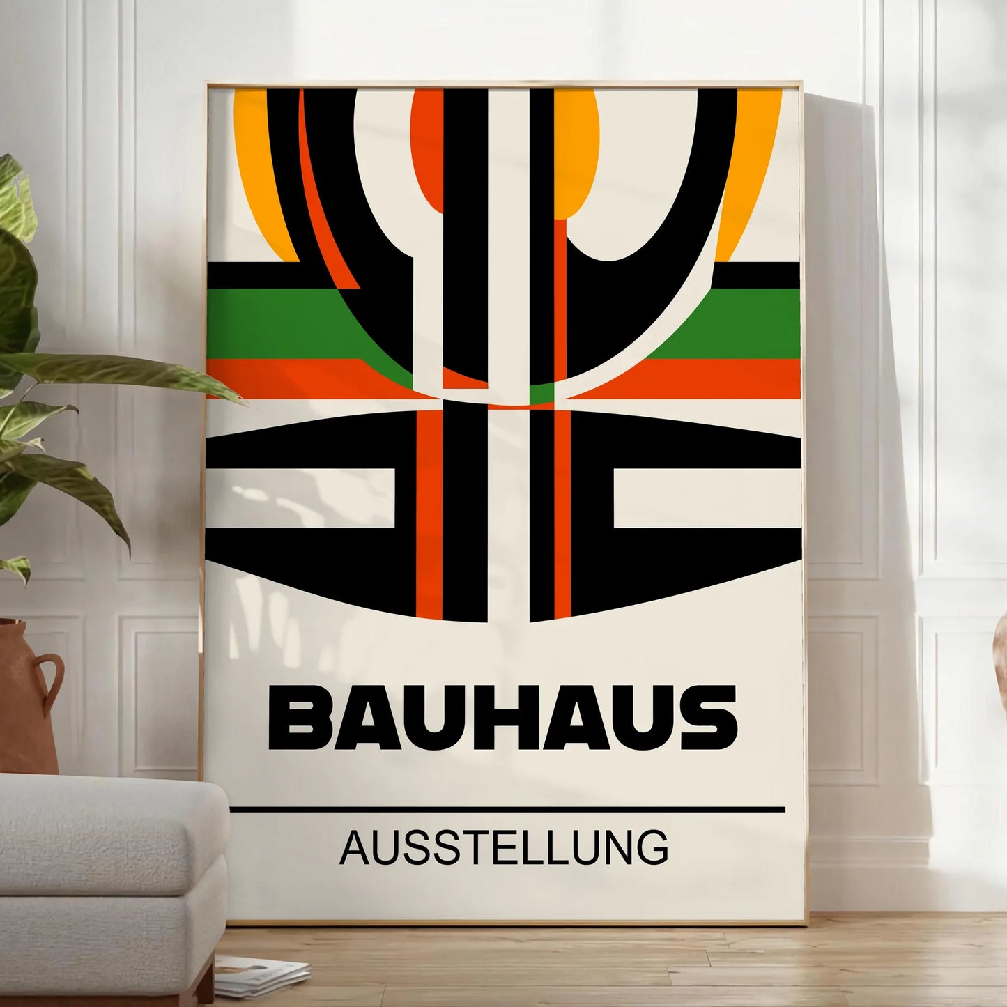 space Bauhaus art print minimalist white bold red hues striking poster iconic style perfect wall unique gift home office stunning piece available frames