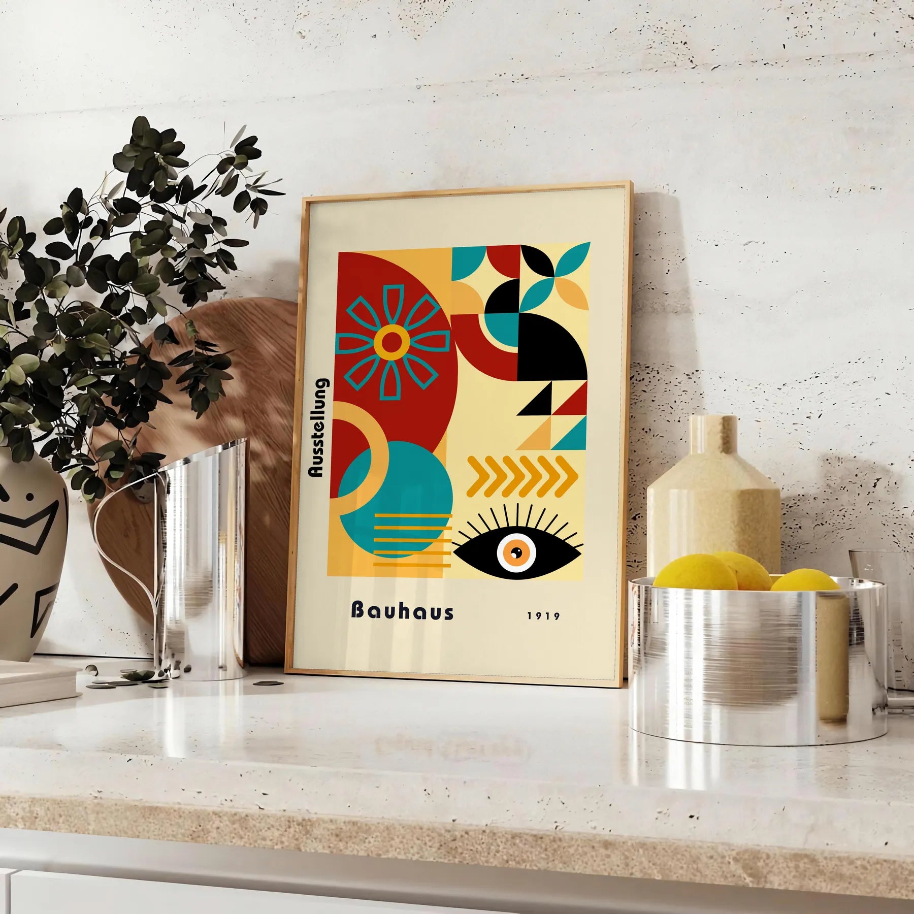space stunning Bauhaus poster timeless piece wall art essence modern design gift bold addition room sizes A4 cm A0
