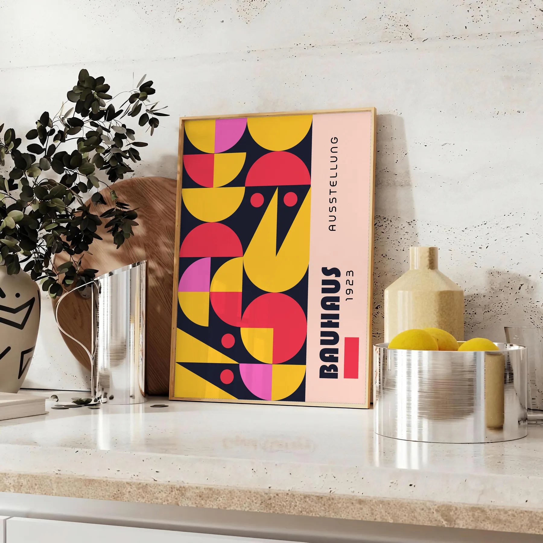 space vibrant Bauhaus art prints bold yellow black designs striking poster perfect contemporary wall unique gift enthusiasts modern elegance room frame